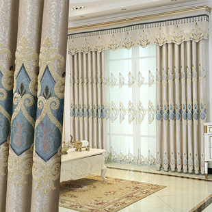 北欧式高档绣花遮光成品客厅窗帘，落地纱卧室，阳台简约双层现代奢华