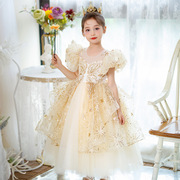 女童礼服高端香槟色蓬蓬公主，裙儿童婚纱裙钢琴，走秀主持人表演出服