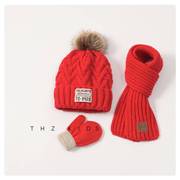 宝宝过年喜庆帽子女童，新年拜年红色穿搭1-10岁男童，围巾手套三件套