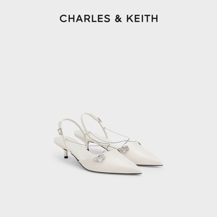 charles&keith24夏ck1-61720188尖头细跟后空，交叉链条凉鞋女