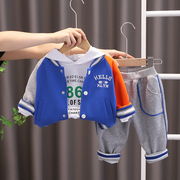 婴儿衣服秋季韩版洋气运动棒球服三件套一2岁7-9个月男宝宝春秋装
