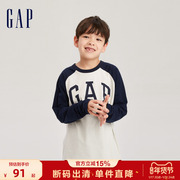 断码Gap男女童秋季LOGO纯棉插肩袖长袖T恤786597儿童上衣