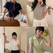 eme韩版休闲衬衫女2024夏季学院风polo领短袖t恤上衣