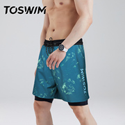 toswim泳裤男专业时尚运动，双层健身游泳裤五分及膝休闲沙滩裤