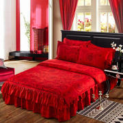 宝格森结婚四件套提花像全棉纯棉，新婚庆(新婚庆)被套罩双人床裙大红色床上