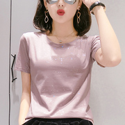 韩国纯棉t恤短袖，2024年女夏季女装白色亮片，纯色休闲百搭上衣