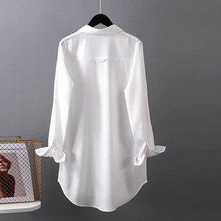 白色雪纺防晒衣女2024夏季长袖衬衫设计感小众，薄百搭衬衣外套