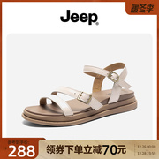 jeep凉鞋夏季女款2023年休闲法式低跟舒适百搭一字带平底女鞋