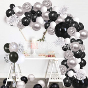 气球生日布置派对装饰成人创意室内装扮黑银色链套装婴儿
