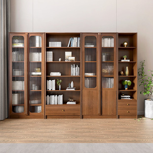 天坛家具全实木新中式书柜，组合高端书橱胡桃木，带玻璃门书房书架