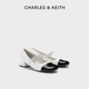 charles&keith春夏女鞋，ck1-60580265优雅拼色粗跟玛丽珍鞋女鞋