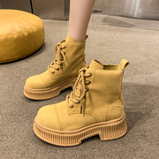 吴宣仪同款厚底大黄靴，2024年夏季短筒靴子，马丁靴英伦风大黄蜂