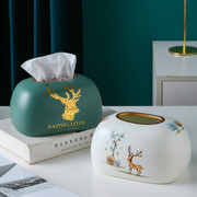 美式陶瓷家用抽纸盒，欧式客厅中式创意装饰纸抽盒餐巾纸纸巾盒摆件
