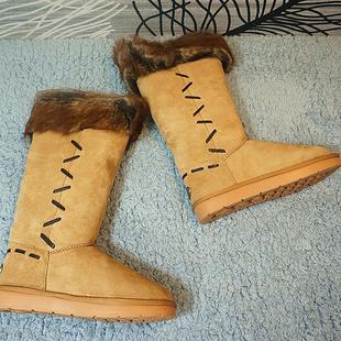 真皮牛皮羊毛一体雪地靴高筒，平跟套筒女靴冬季高筒靴子30-26