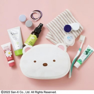 日本杂志限定款角落生物可爱卡通造型毛绒拉链化妆包白收纳包便携
