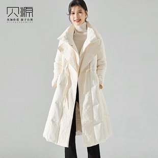 贝源时尚减龄白色羽绒服女2023冬装中长款加厚白鸭绒羽绒外套