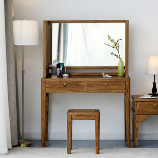 实木梳妆台书桌一体卧室现代简约原木家具多功能化妆桌镜凳子组合