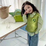 女童衬衫2024春装女孩，韩版衬衣针织马甲毛衣，洋气儿童网红上衣