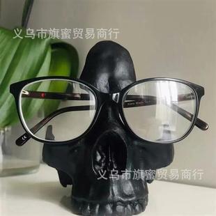 跨境树脂工艺3色骷颅头眼镜支架万圣节眼镜架桌面摆件装饰品