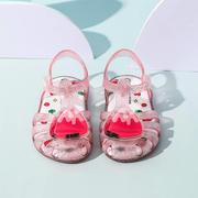 韩版儿童凉鞋女孩夏季果冻，鞋防滑软底，沙滩公主水晶洞洞鞋玩水