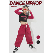 习舞堂儿童酒红街舞套装hiphop演出服女童爵士舞jazz露脐表演潮服