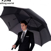 雨伞长柄伞男超大自动加固三人高尔夫防风双人，纯色黑广告伞迎宾伞