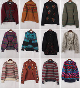 vintage古着日本制冬季撞色图案羊毛套头，开衫男女孤品毛衣x191