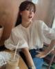 韩国ins2023夏季东大门 单排扣甜美百搭镂空蕾丝蝙蝠袖衬衫