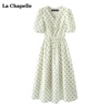 拉夏贝尔lachapelle法式绿色波点连衣裙女夏季中长款茶歇裙