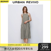 UR2024夏季女装复古设计感撞色格纹无袖连衣裙UWU740040