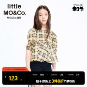 littlemoco童装春秋装儿童女童格子法式复古拼接荷叶边泡泡袖上衣