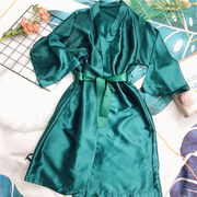 Z57 纯色绿色长款睡袍睡衣居家沙滩外搭单层缎面宽松舒适女