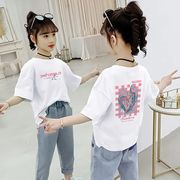 纯棉女童t恤2024夏装中大童短袖韩版潮洋气小女孩儿童上衣