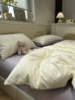 纯色简约白紫双拼床上四件套全棉，纯棉2023轻奢高级感床单被套