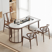 阳台岩板泡茶桌椅组合小户型茶台现代家用实木靠墙桌嵌入式烧水壶