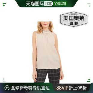 calvinklein娇小女式透明小高领连衣裙上衣，-卡其色美国奥莱