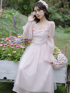 伊莎贝尔法式温柔粉色高腰，蓬蓬气质公主，连衣裙女春季雪纺公主裙仙