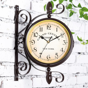 欧式铁艺双面挂钟创意美式两面挂表现代简约客厅，家用钟表复古时钟