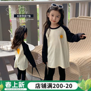 女童长袖t恤2024儿童，春季韩版洋气长款打底衫女宝宝春装上衣