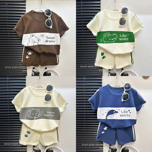 2024儿童短袖套装条纹，女童男童t桖夏季宝宝婴儿衣服韩版童装