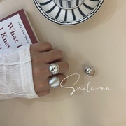 韩国进口小众款925纯银拉丝磨砂，大球面异型时尚欧美夸张戒指指环