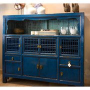 新中式仿古做旧家具餐边柜2屉8门格子碗柜实木卧室储物柜小书柜