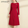 annally2023冬季气质优雅通勤修身a字打底红色，连衣裙中长款厚