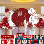 新中式风喜宴现场气球装饰布置背景墙订婚宴结婚宴回门宴定制KT板