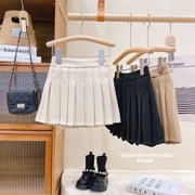 女童百褶裙秋冬短裙2023新品中大童韩版洋气毛呢半身裙百搭加绒潮
