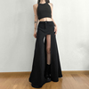 gagaopt黑色薄款西装半身裙夏季设计感小众开叉长裙高腰显瘦A字裙