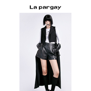 Lapargay纳帕佳春季女装黑色上衣个性时尚可拆卸长款马甲外套