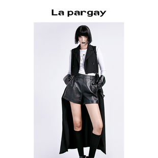 lapargay纳帕佳春季女装黑色，上衣个性时，尚可拆卸长款马甲外套