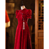 旗袍敬酒服新娘高级感中式长袖红色订婚连衣裙回门结婚便装礼服女