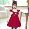女童连衣裙秋冬季大红色过新年服针织毛衣吊带裙洋气公主裙子套装